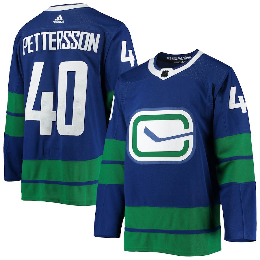 Men Vancouver Canucks 40 Elias Pettersson adidas Blue Authentic Alternate Player NHL Jersey